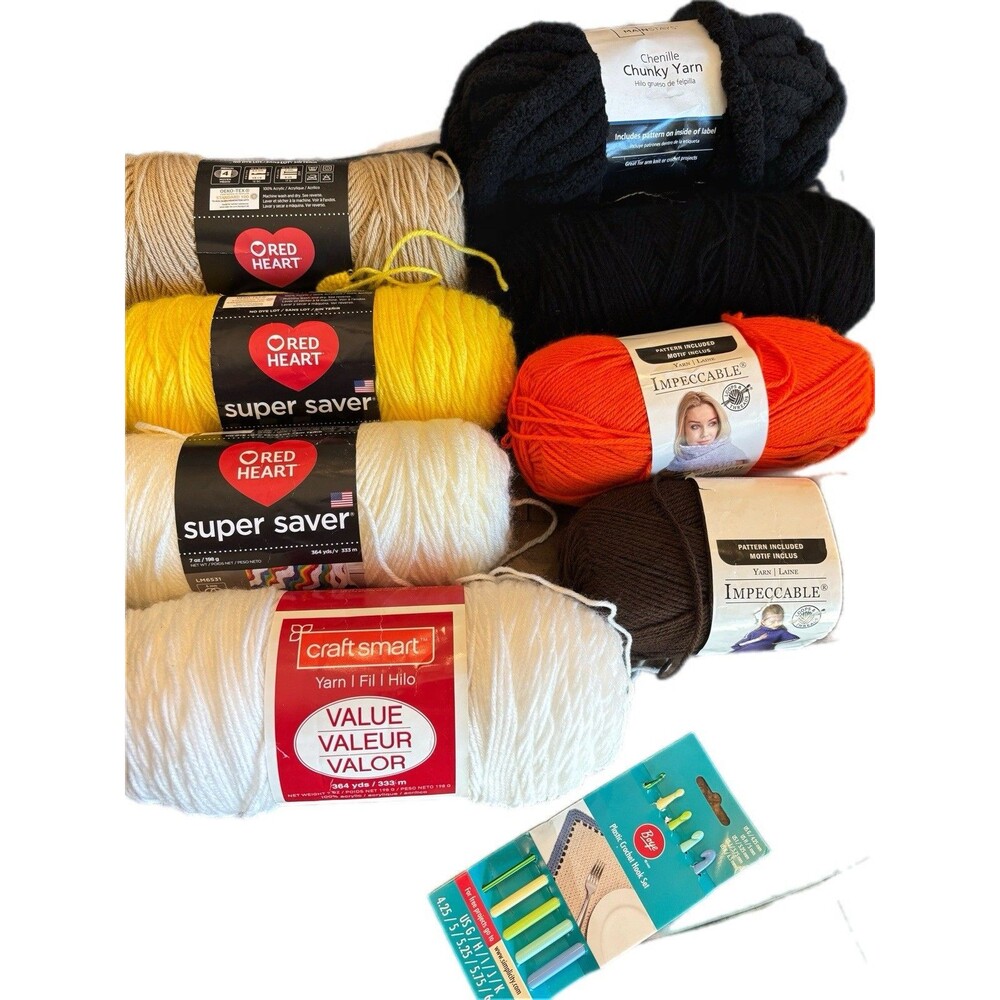 Lot Yarn Red Heart Super Saver Craft Smart Impeccable + Hooks Mixed Colors